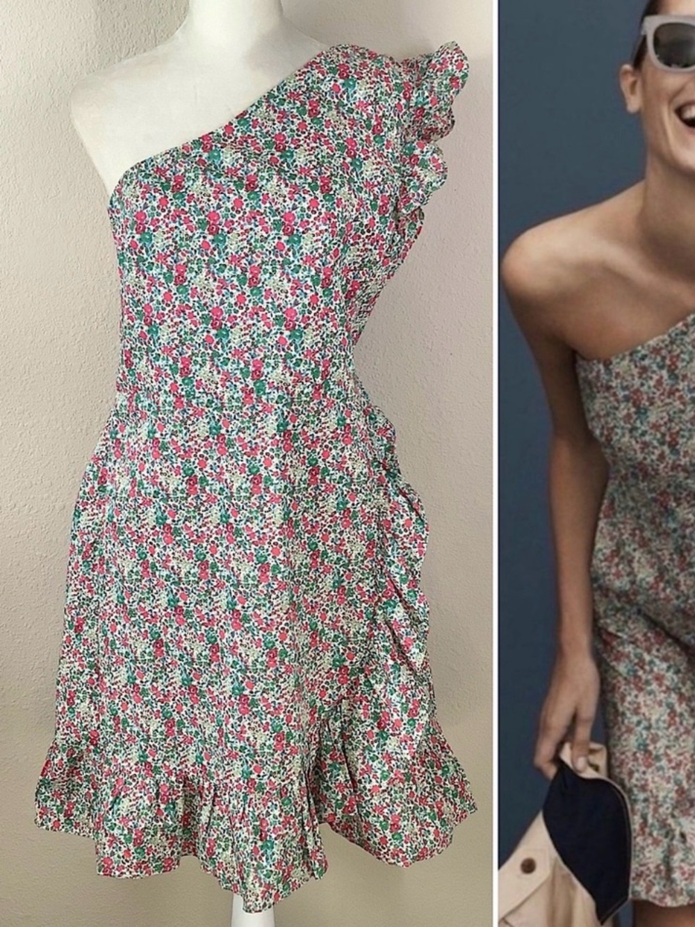 J. CREW x LIBERTY Georgina One Shoulder Dress Floral Sz 14 Princess Coquette